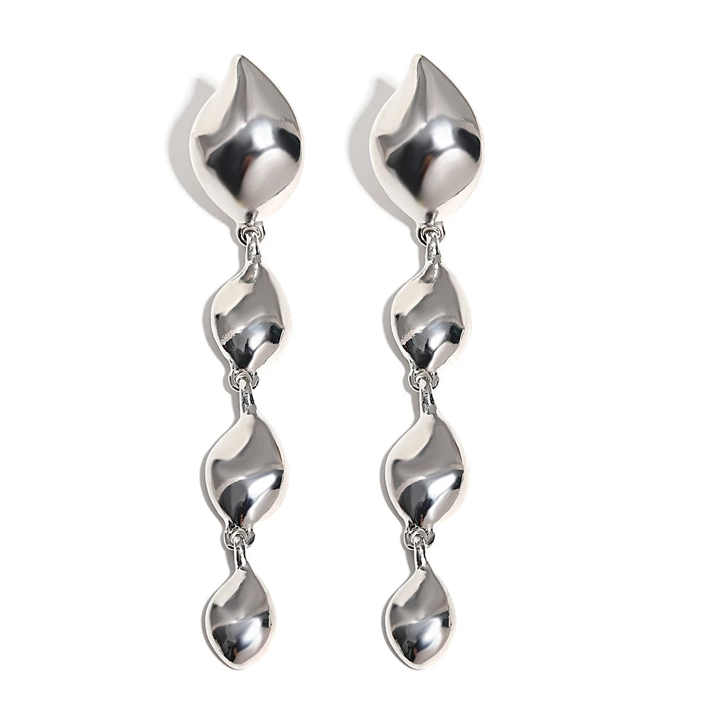 Layered Glossy Water Drop Long Earrings
