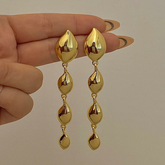 Layered Glossy Water Drop Long Earrings