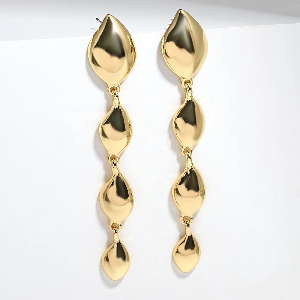 Layered Glossy Water Drop Long Earrings