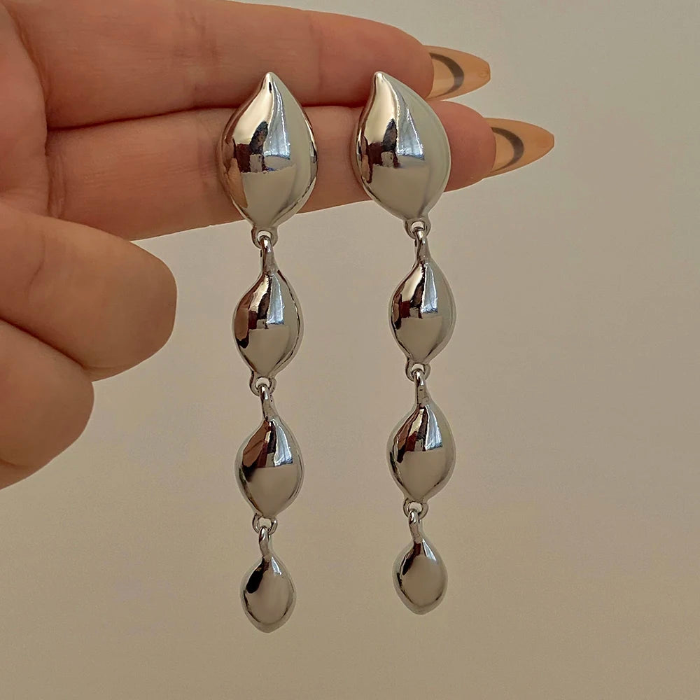 Layered Glossy Water Drop Long Earrings
