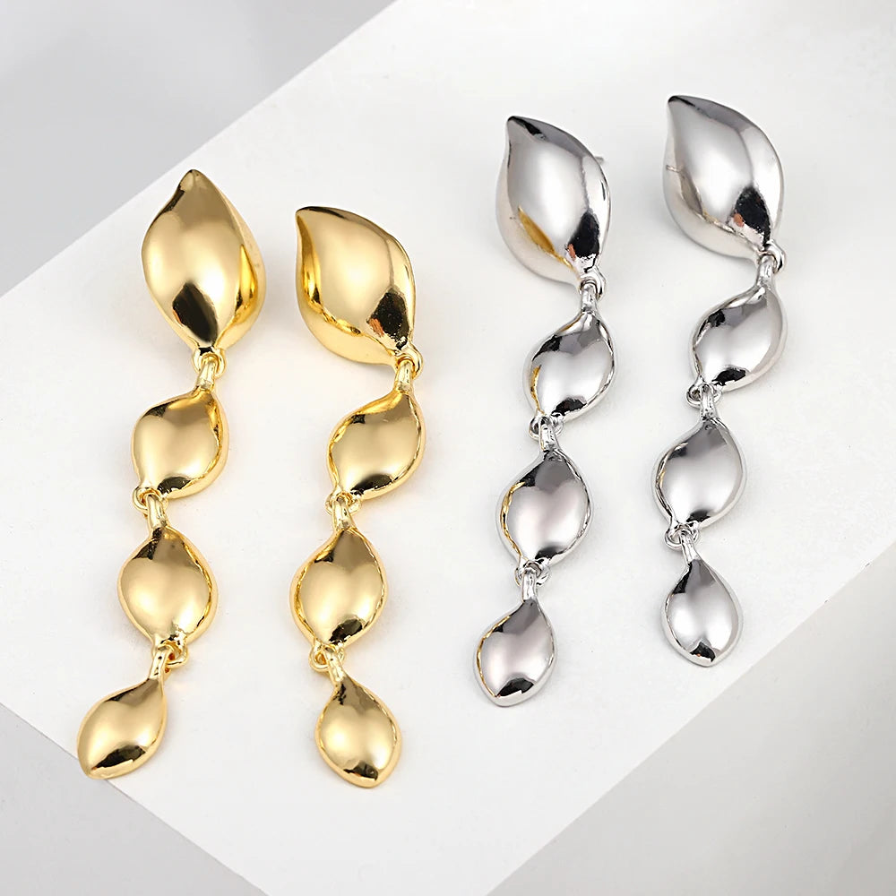 Layered Glossy Water Drop Long Earrings